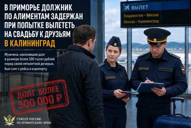В Приморье должник по алиментам задержан при попытке вылететь на свадьбу к друзьям в Калининград